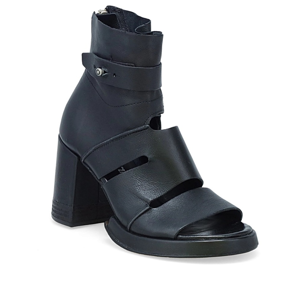 Designed with modern cut-out designs in sleek leather, the Mattie heel from A.S.